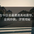 明星在今日凌晨遭遇真相震惊，91网全网炸锅，详情揭秘