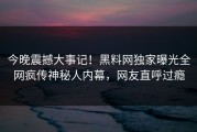 今晚震撼大事记！黑料网独家曝光全网疯传神秘人内幕，网友直呼过瘾