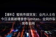 【爆料】蜜桃传媒突发：业内人士在今日凌晨被曝曾参与mitao，全网炸裂席卷全网