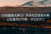 在线震撼大事记！黑料社区独家内幕正能量网红内幕，评论区炸了