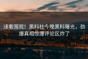 速看围观！黑料社今晚黑料曝光，劲爆真相惊爆评论区炸了