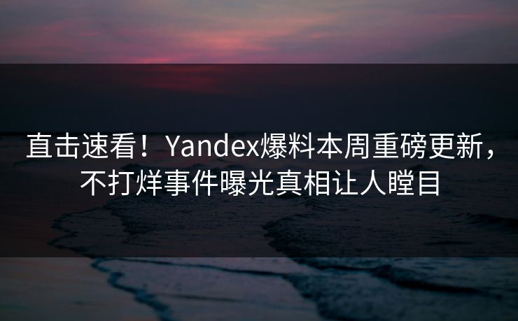 直击速看！Yandex爆料本周重磅更新，不打烊事件曝光真相让人瞠目